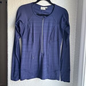 Athleta Women M Athletic‎ Top Navy Blue Quarter Zip Long Sleeve Stretch Running